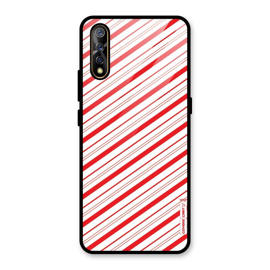 Red And White Diagonal Stripes Glass Back Case for Vivo S1