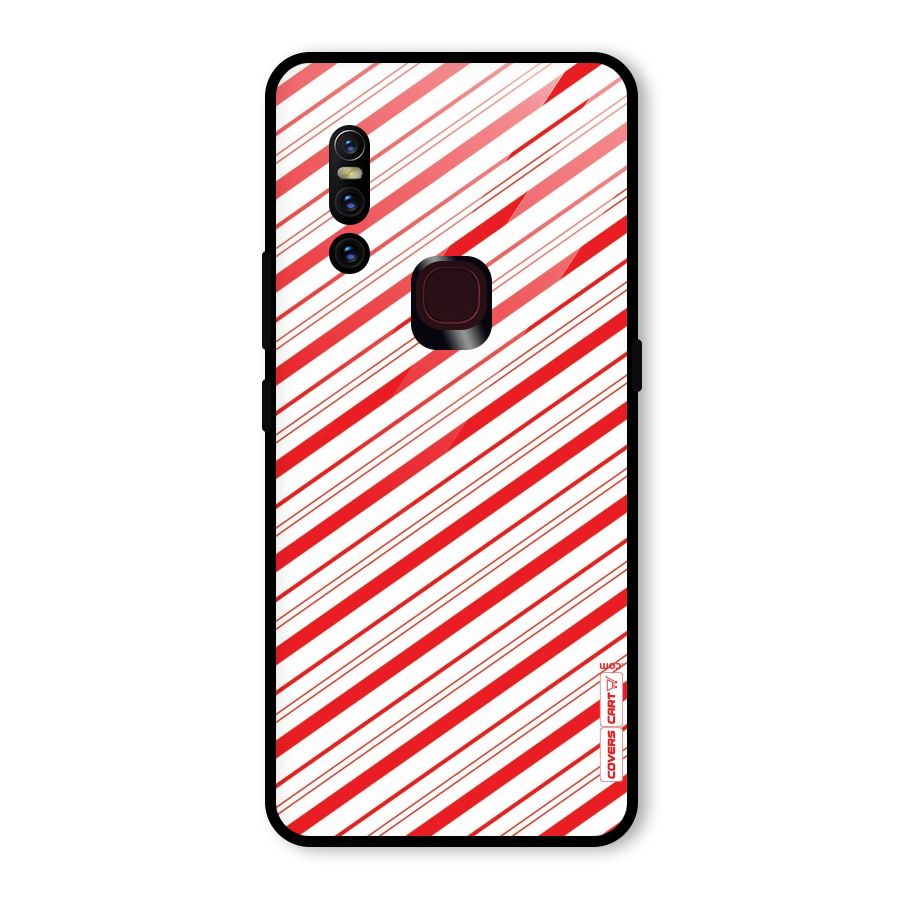 Red And White Diagonal Stripes Glass Back Case for Vivo V15