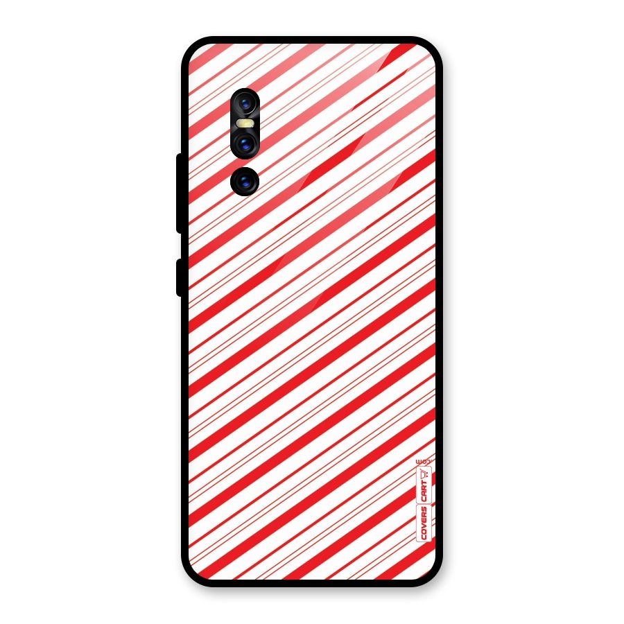 Red And White Diagonal Stripes Glass Back Case for Vivo V15 Pro