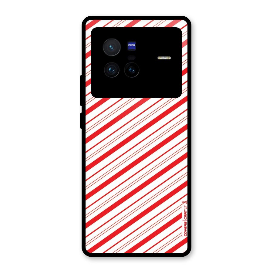 Red And White Diagonal Stripes Glass Back Case for Vivo X80