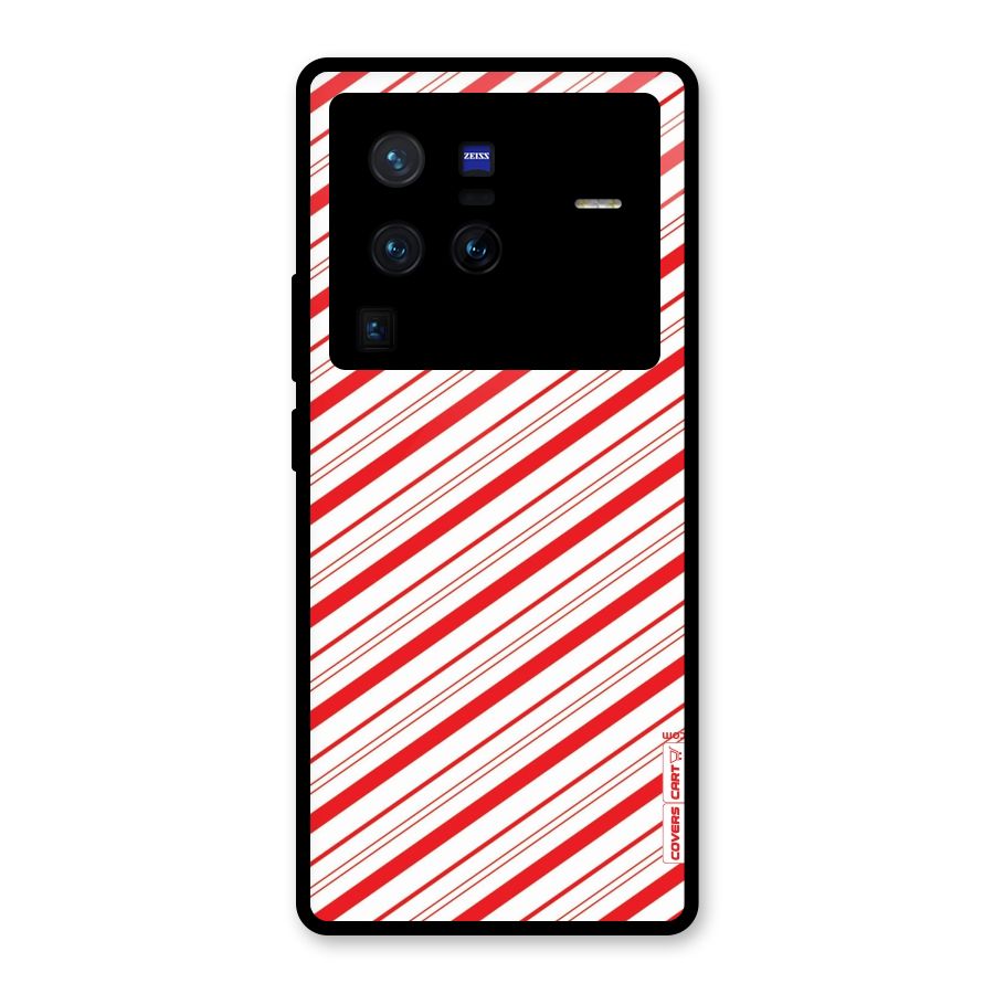 Red And White Diagonal Stripes Glass Back Case for Vivo X80 Pro