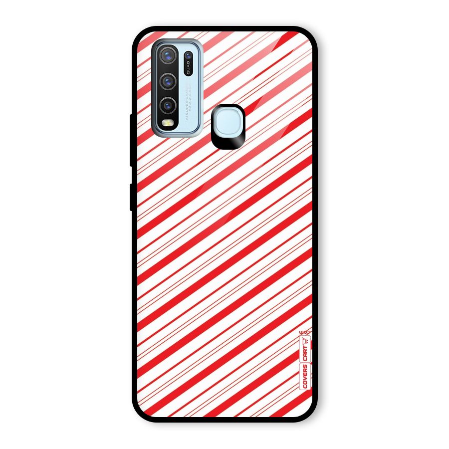 Red And White Diagonal Stripes Glass Back Case for Vivo Y30