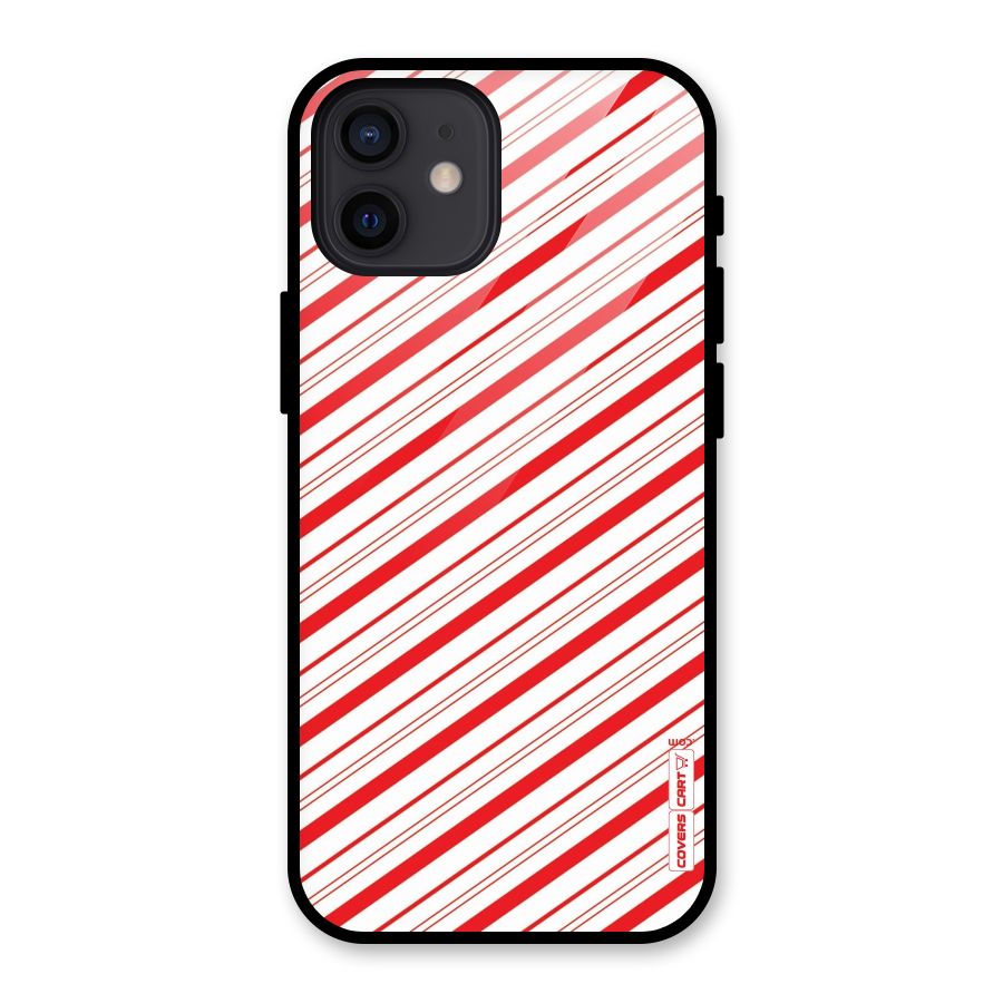 Red And White Diagonal Stripes Glass Back Case for iPhone 12