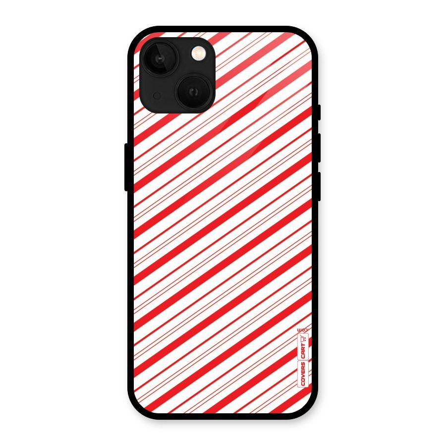 Red And White Diagonal Stripes Glass Back Case for iPhone 13