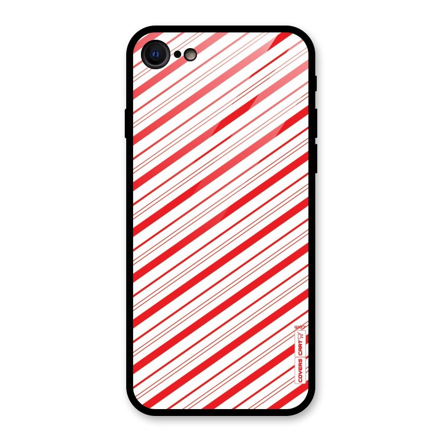 Red And White Diagonal Stripes Glass Back Case for iPhone SE 2022