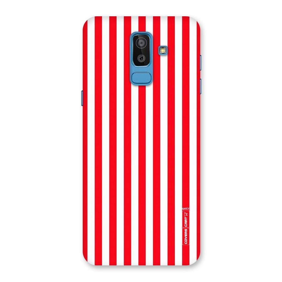 Red And White Straight Stripes Back Case for Galaxy J8