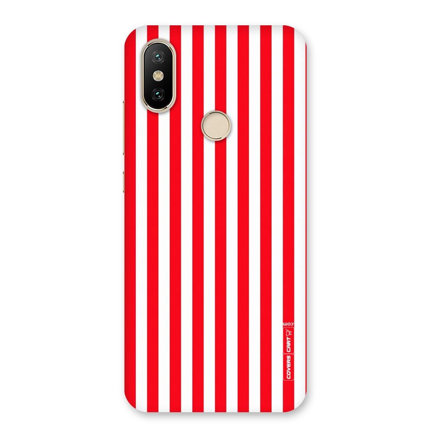 Red And White Straight Stripes Back Case for Mi A2