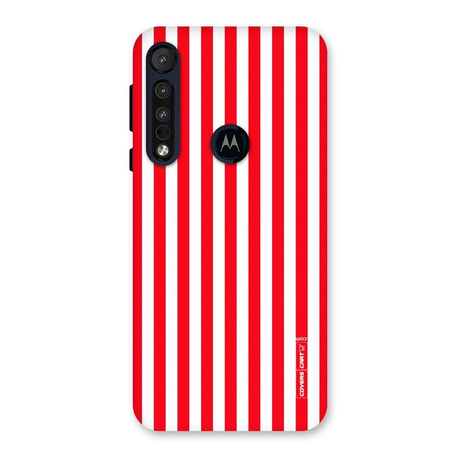 Red And White Straight Stripes Back Case for Motorola One Macro