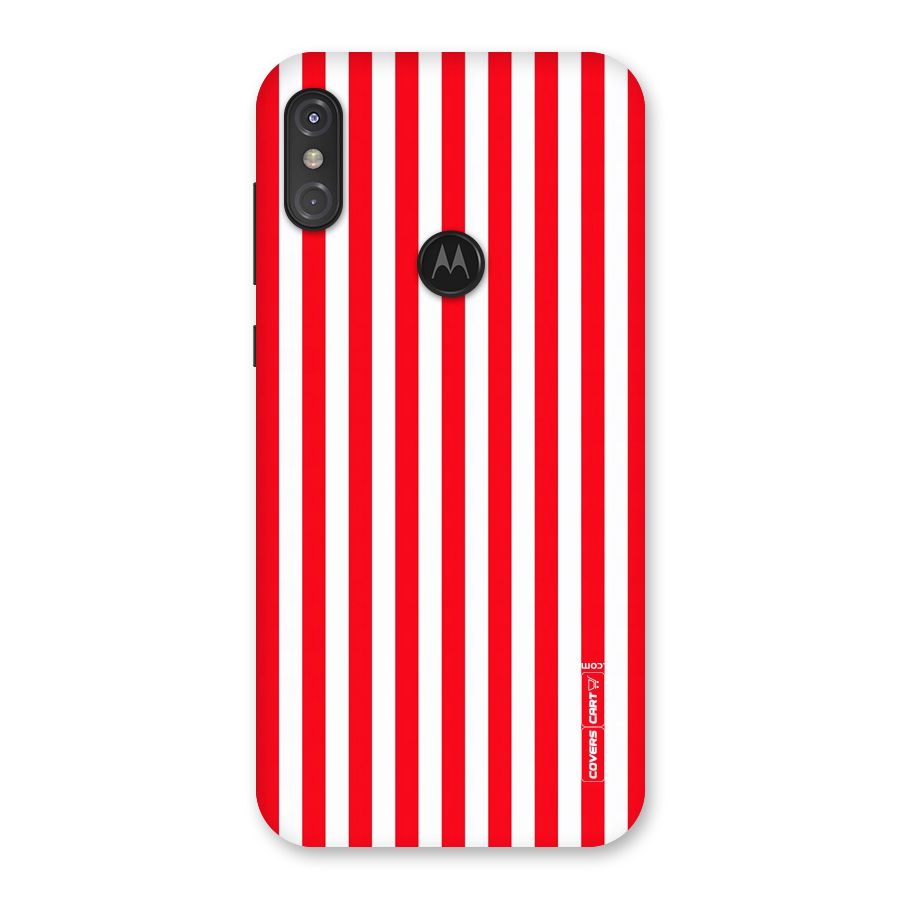Red And White Straight Stripes Back Case for Motorola One Power