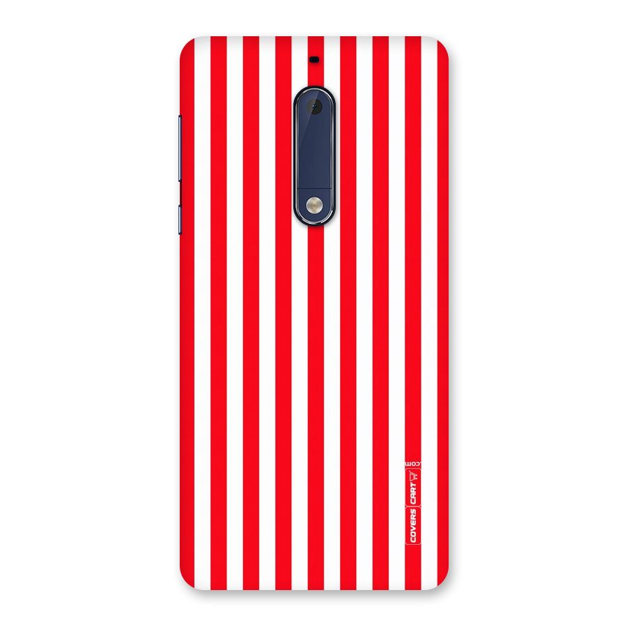 Red And White Straight Stripes Back Case for Nokia 5