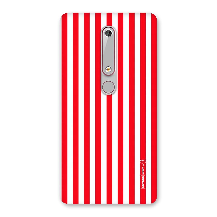 Red And White Straight Stripes Back Case for Nokia 6.1