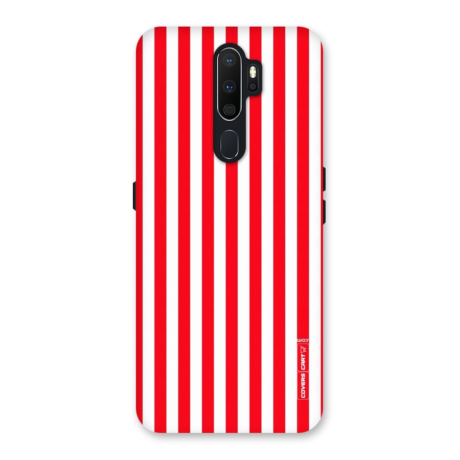 Red And White Straight Stripes Back Case for Oppo A5 (2020)
