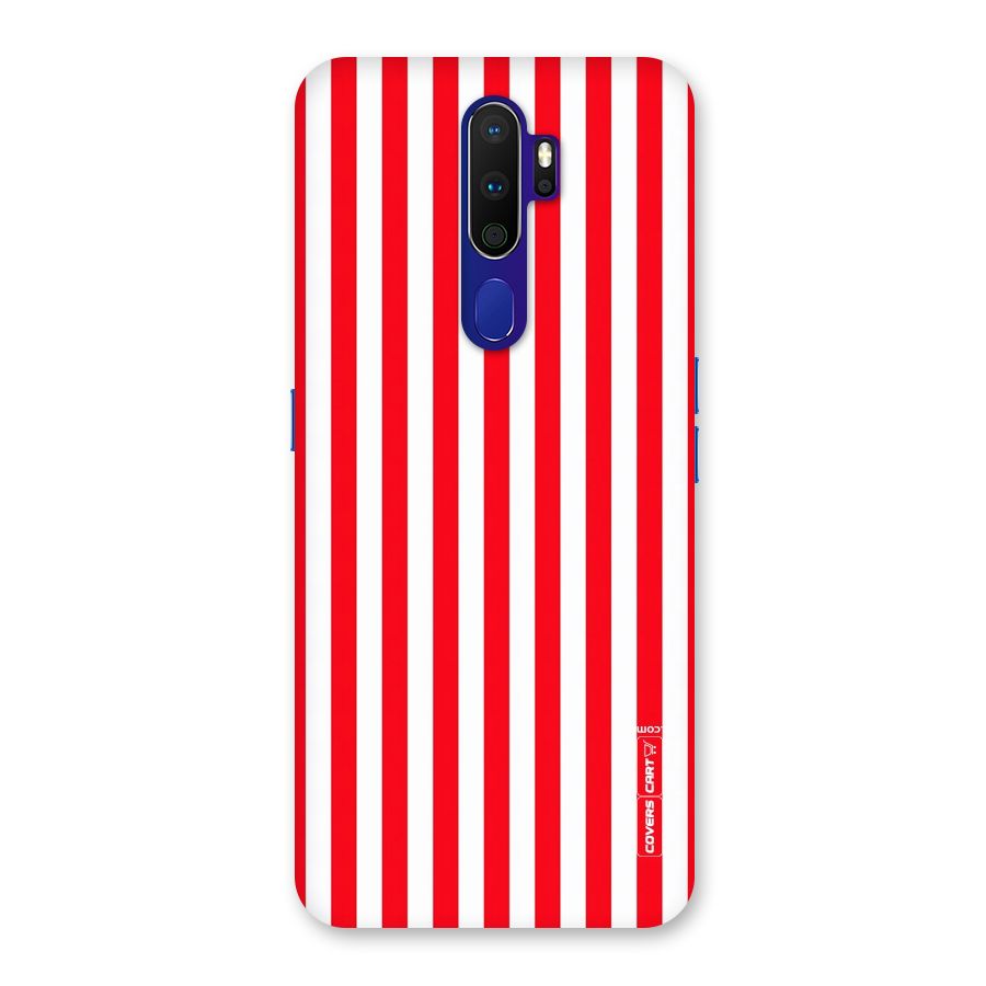 Red And White Straight Stripes Back Case for Oppo A9 (2020)