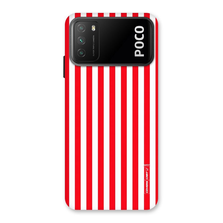 Red And White Straight Stripes Back Case for Poco M3