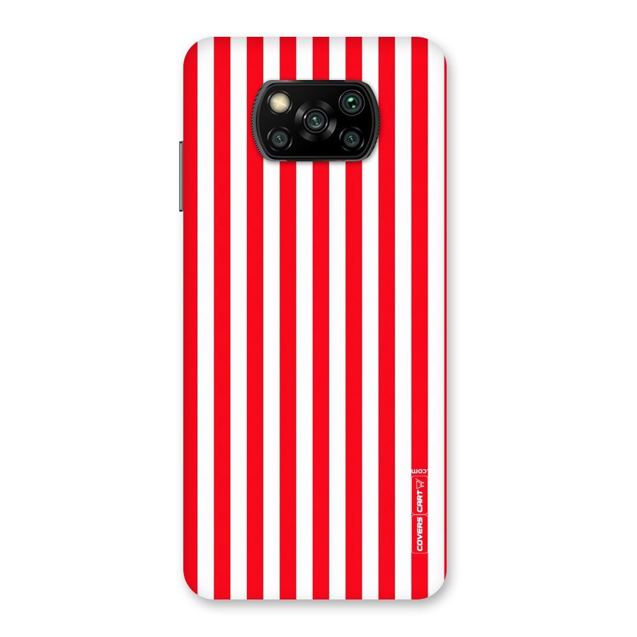 Red And White Straight Stripes Back Case for Poco X3