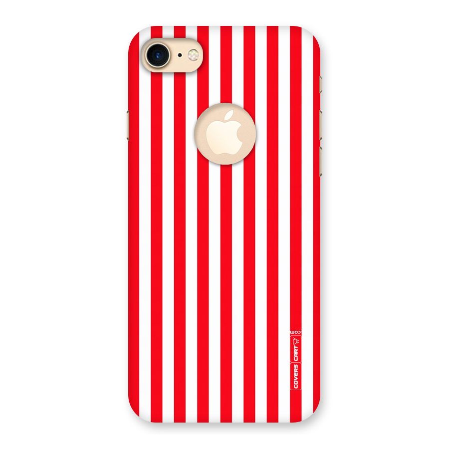 Red And White Straight Stripes Back Case for iPhone 7 Logo Cut