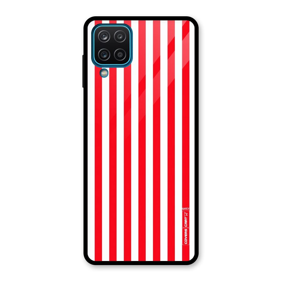 Red And White Straight Stripes Glass Back Case for Galaxy A12