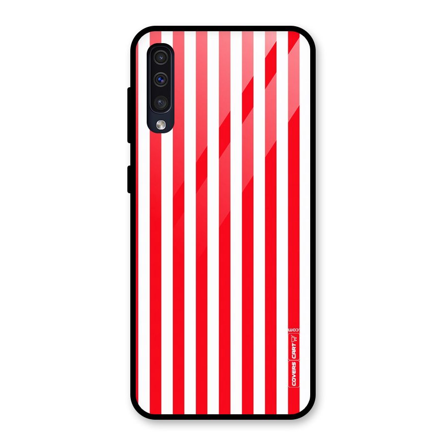 Red And White Straight Stripes Glass Back Case for Galaxy A50