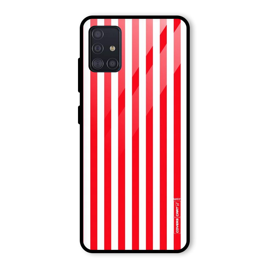 Red And White Straight Stripes Glass Back Case for Galaxy A51