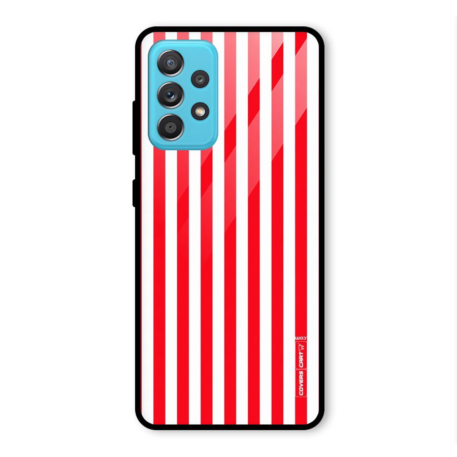Red And White Straight Stripes Glass Back Case for Galaxy A52