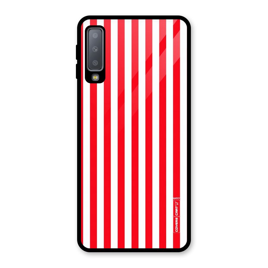 Red And White Straight Stripes Glass Back Case for Galaxy A7 (2018)