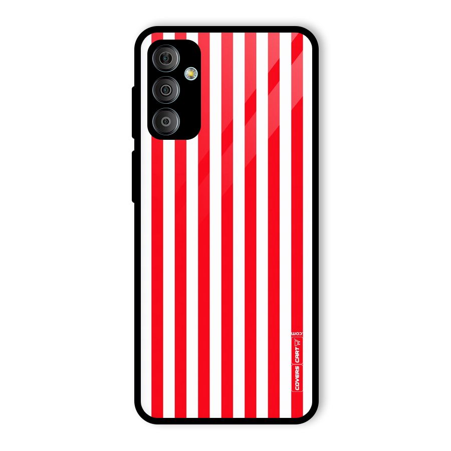 Red And White Straight Stripes Glass Back Case for Galaxy F23