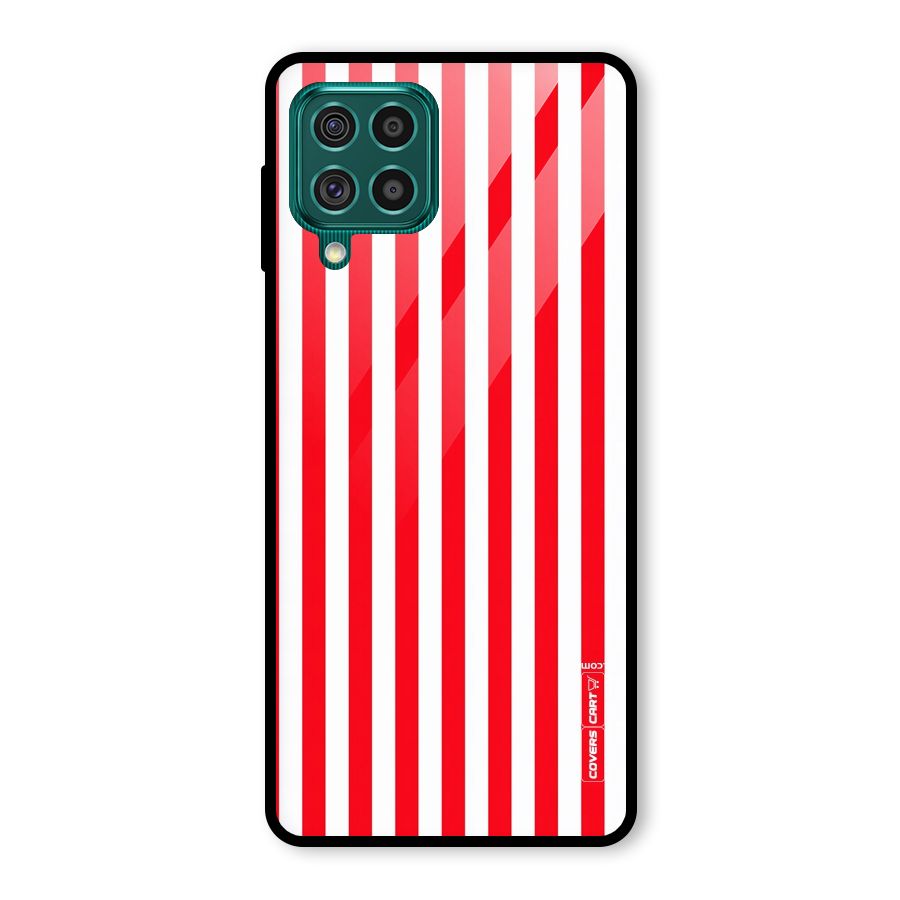 Red And White Straight Stripes Glass Back Case for Galaxy F62