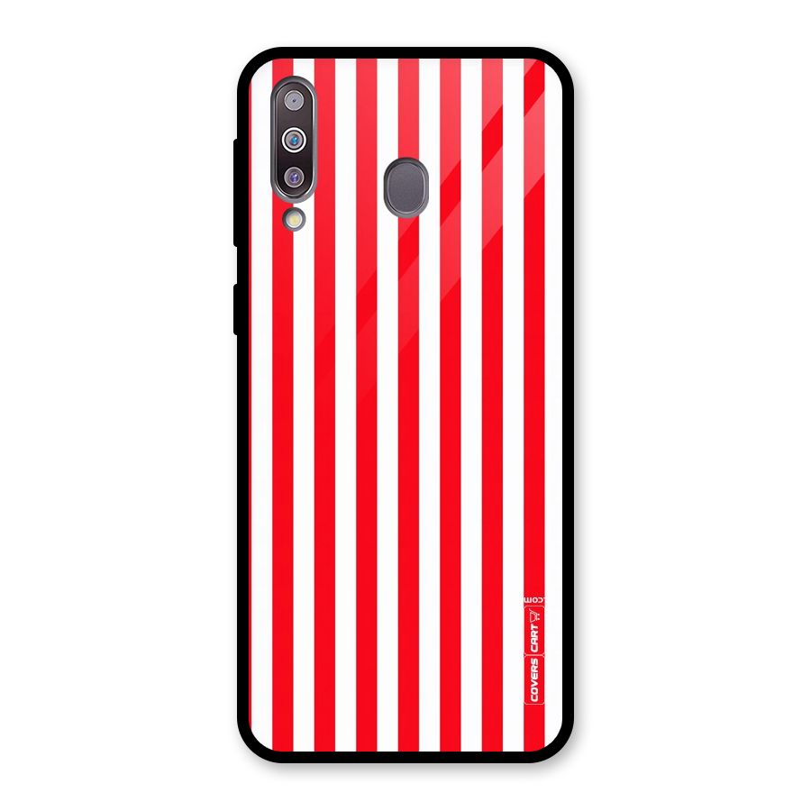 Red And White Straight Stripes Glass Back Case for Galaxy M30