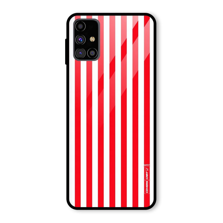 Red And White Straight Stripes Glass Back Case for Galaxy M31s