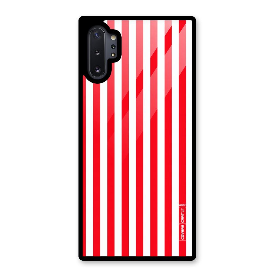 Red And White Straight Stripes Glass Back Case for Galaxy Note 10 Plus