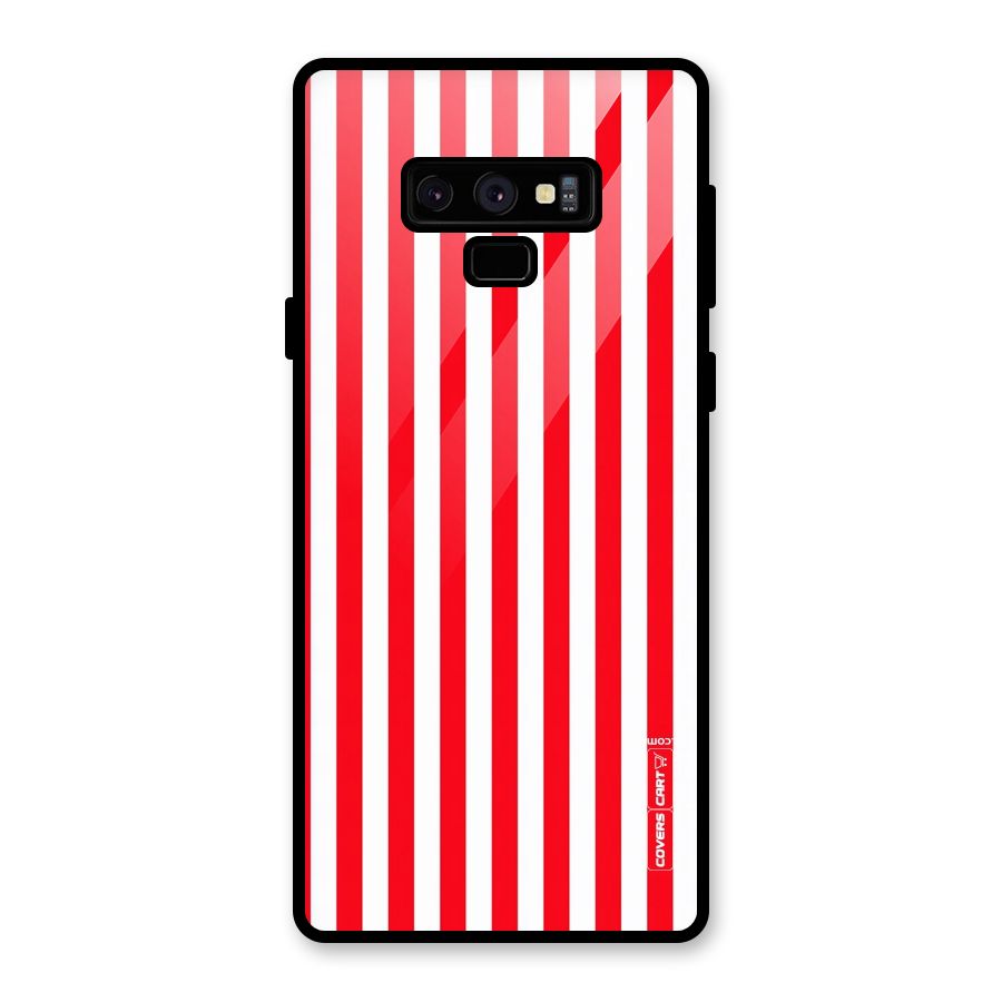 Red And White Straight Stripes Glass Back Case for Galaxy Note 9