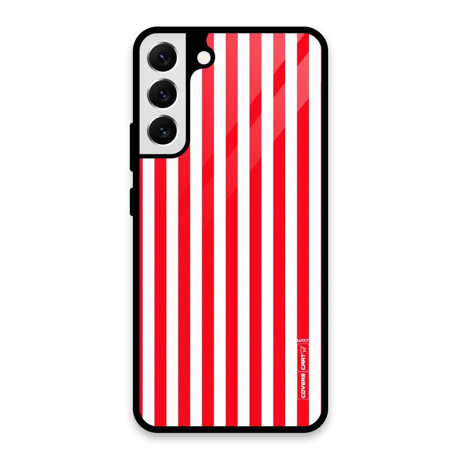 Red And White Straight Stripes Glass Back Case for Galaxy S22 Plus 5G