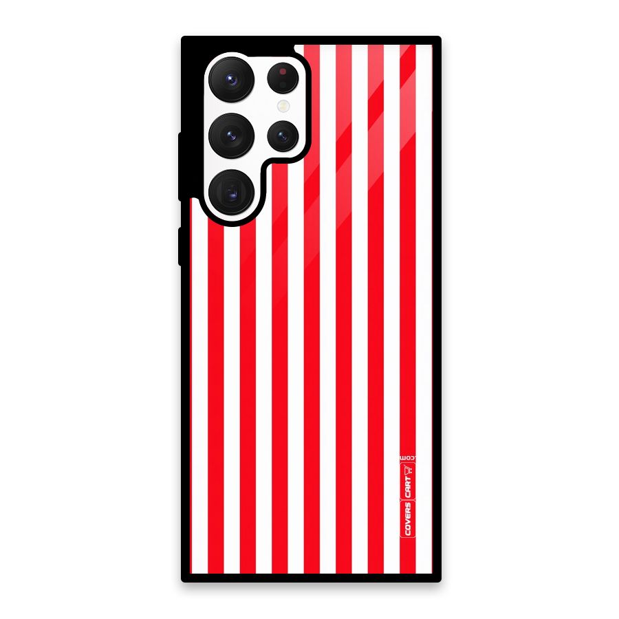 Red And White Straight Stripes Glass Back Case for Galaxy S22 Ultra 5G