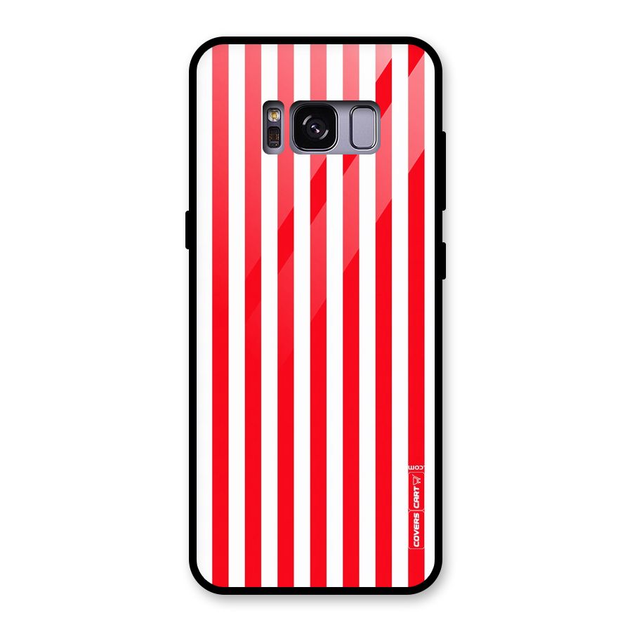 Red And White Straight Stripes Glass Back Case for Galaxy S8