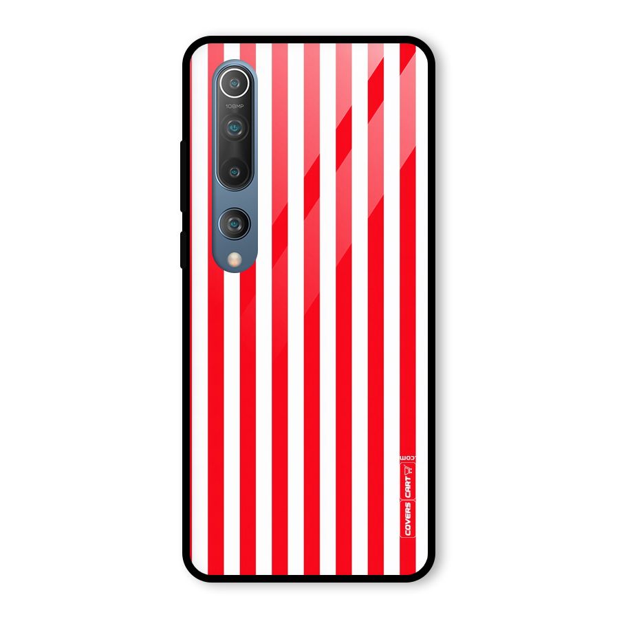Red And White Straight Stripes Glass Back Case for Mi 10
