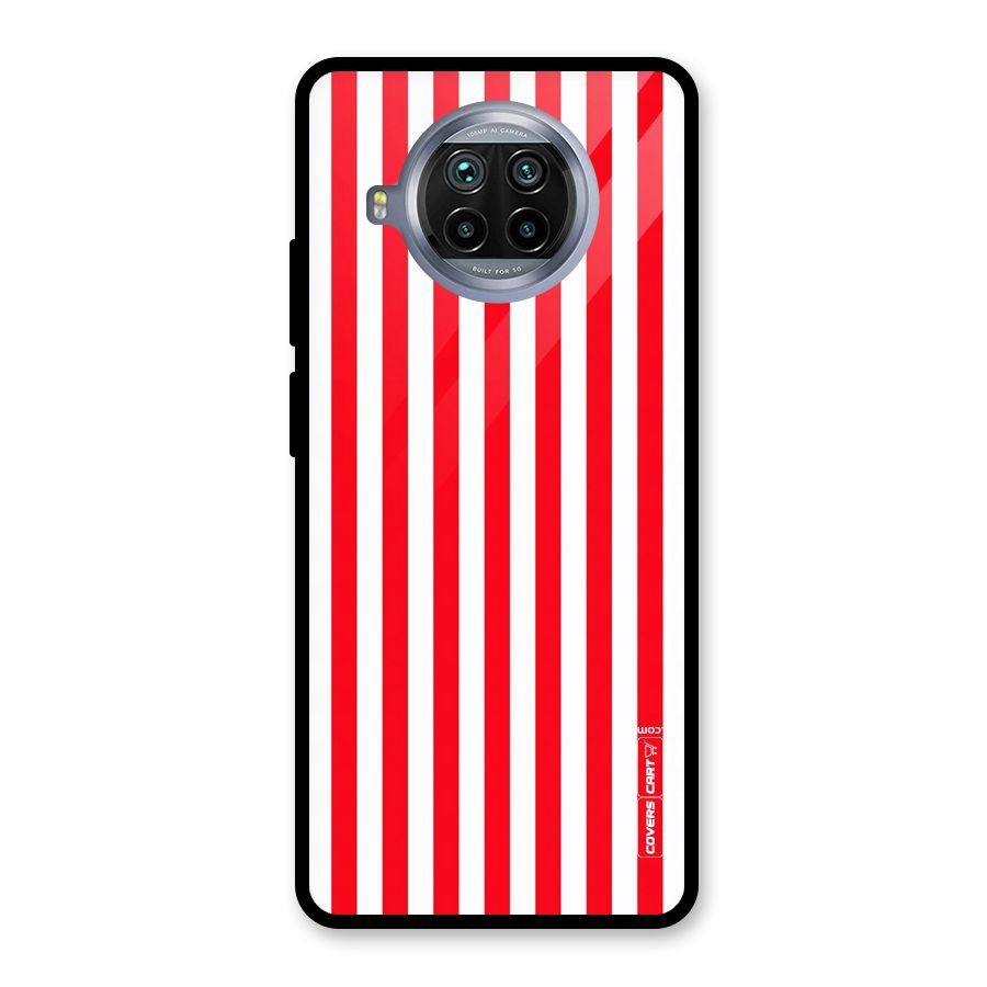 Red And White Straight Stripes Glass Back Case for Mi 10i