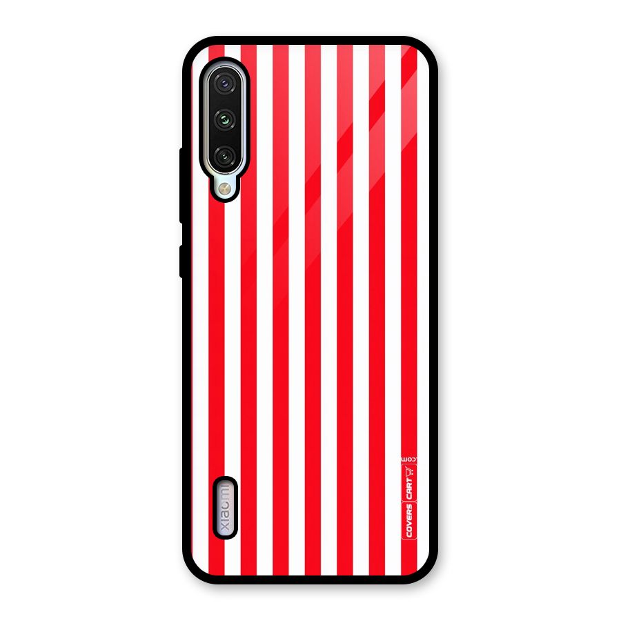 Red And White Straight Stripes Glass Back Case for Mi A3