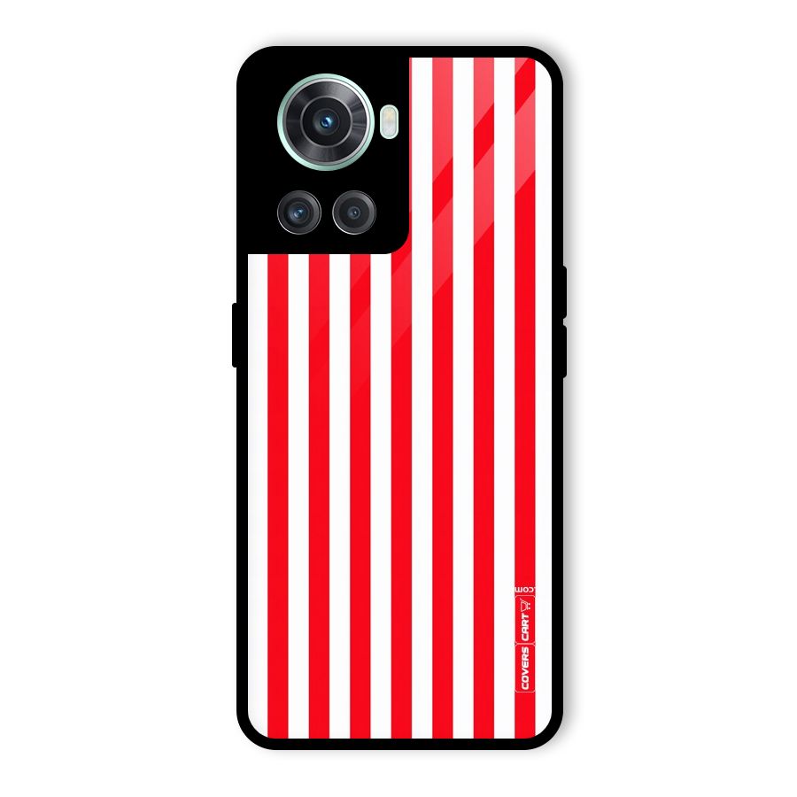 Red And White Straight Stripes Glass Back Case for OnePlus 10R
