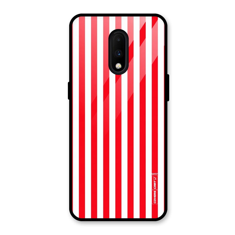 Red And White Straight Stripes Glass Back Case for OnePlus 7