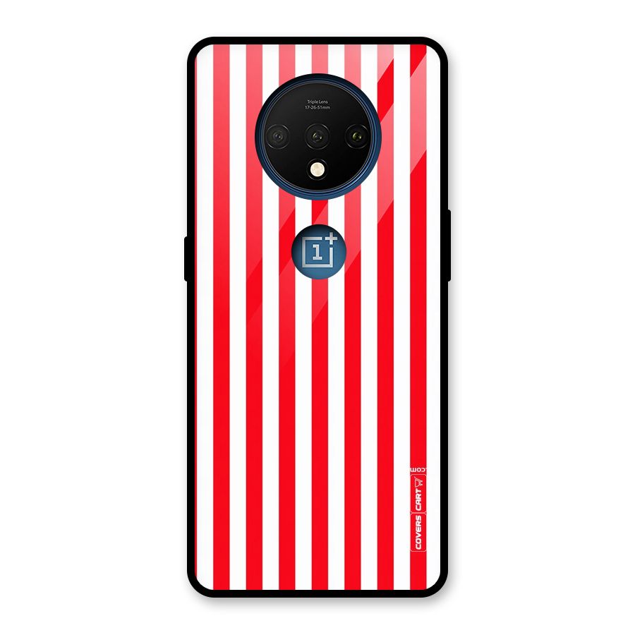 Red And White Straight Stripes Glass Back Case for OnePlus 7T