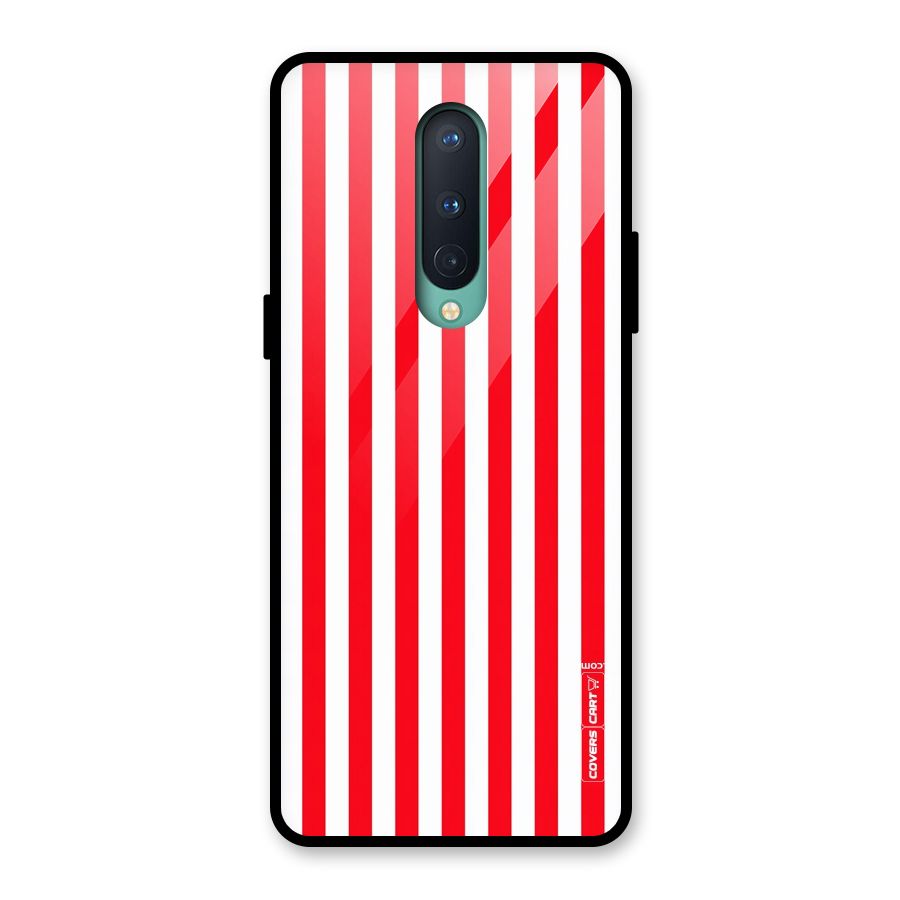 Red And White Straight Stripes Glass Back Case for OnePlus 8