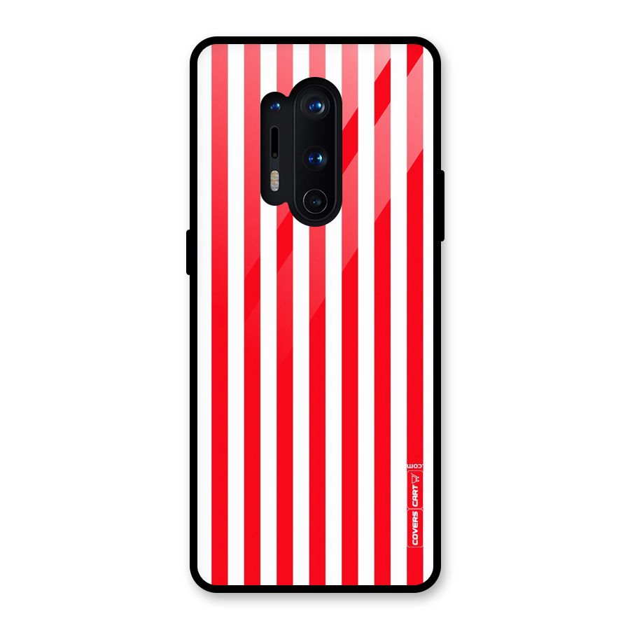 Red And White Straight Stripes Glass Back Case for OnePlus 8 Pro