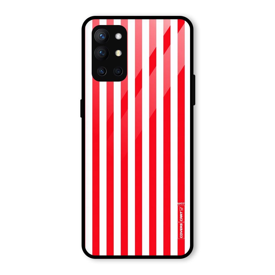 Red And White Straight Stripes Glass Back Case for OnePlus 9R