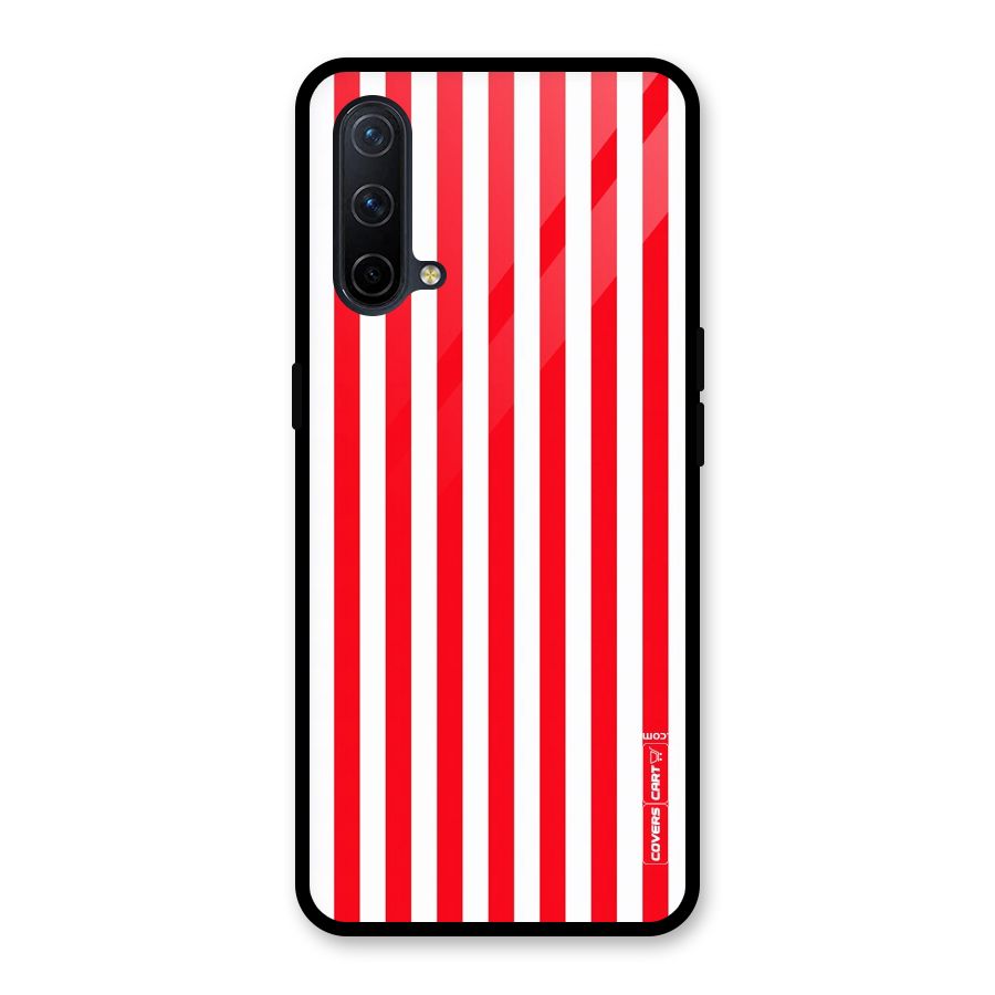 Red And White Straight Stripes Glass Back Case for OnePlus Nord CE 5G