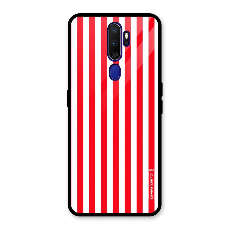 Red And White Straight Stripes Glass Back Case for Oppo A9 (2020)