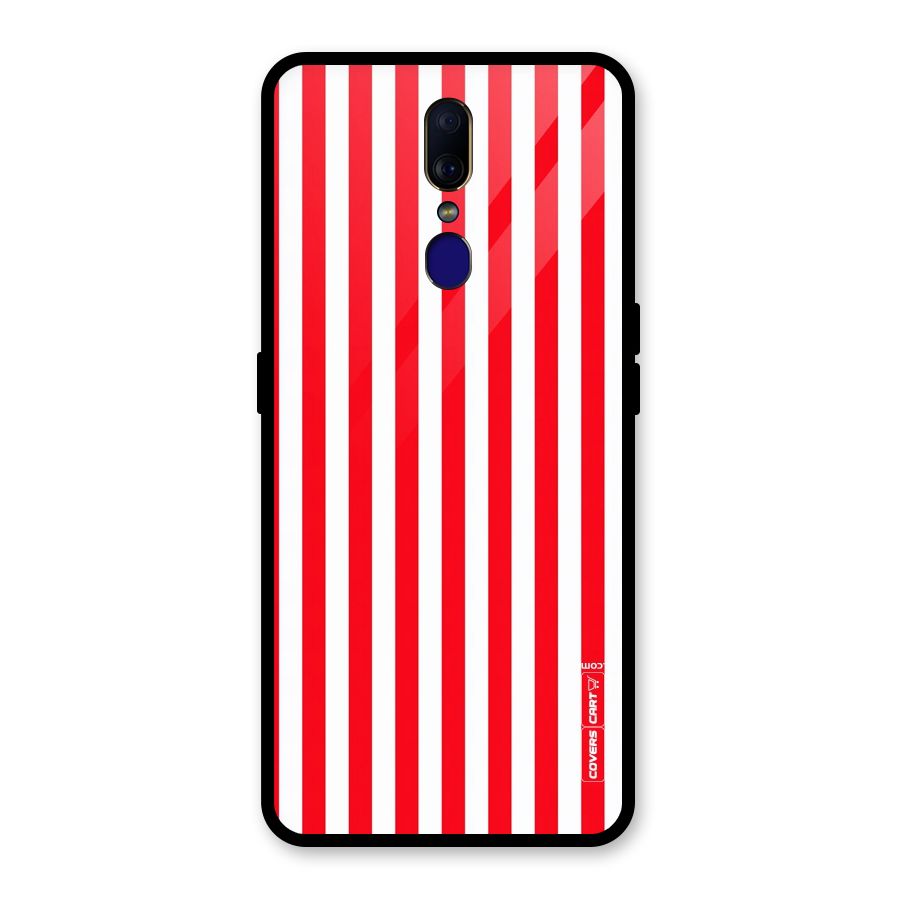 Red And White Straight Stripes Glass Back Case for Oppo F11