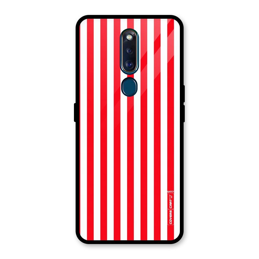 Red And White Straight Stripes Glass Back Case for Oppo F11 Pro