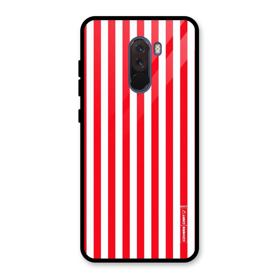 Red And White Straight Stripes Glass Back Case for Poco F1