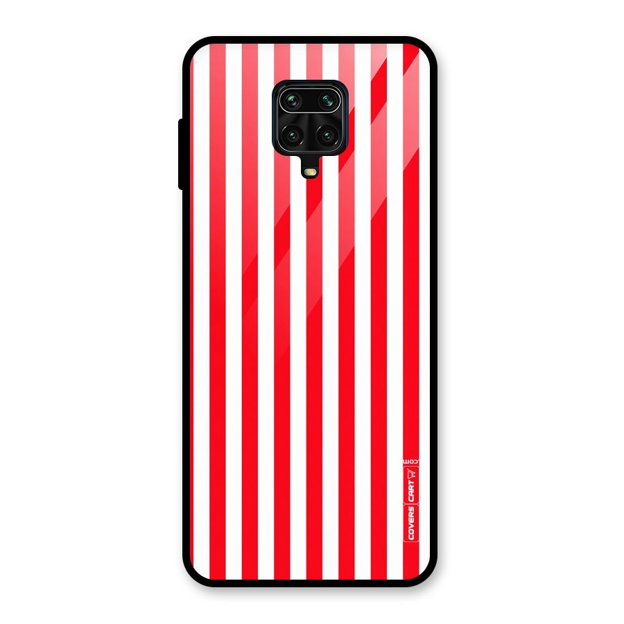 Red And White Straight Stripes Glass Back Case for Poco M2 Pro