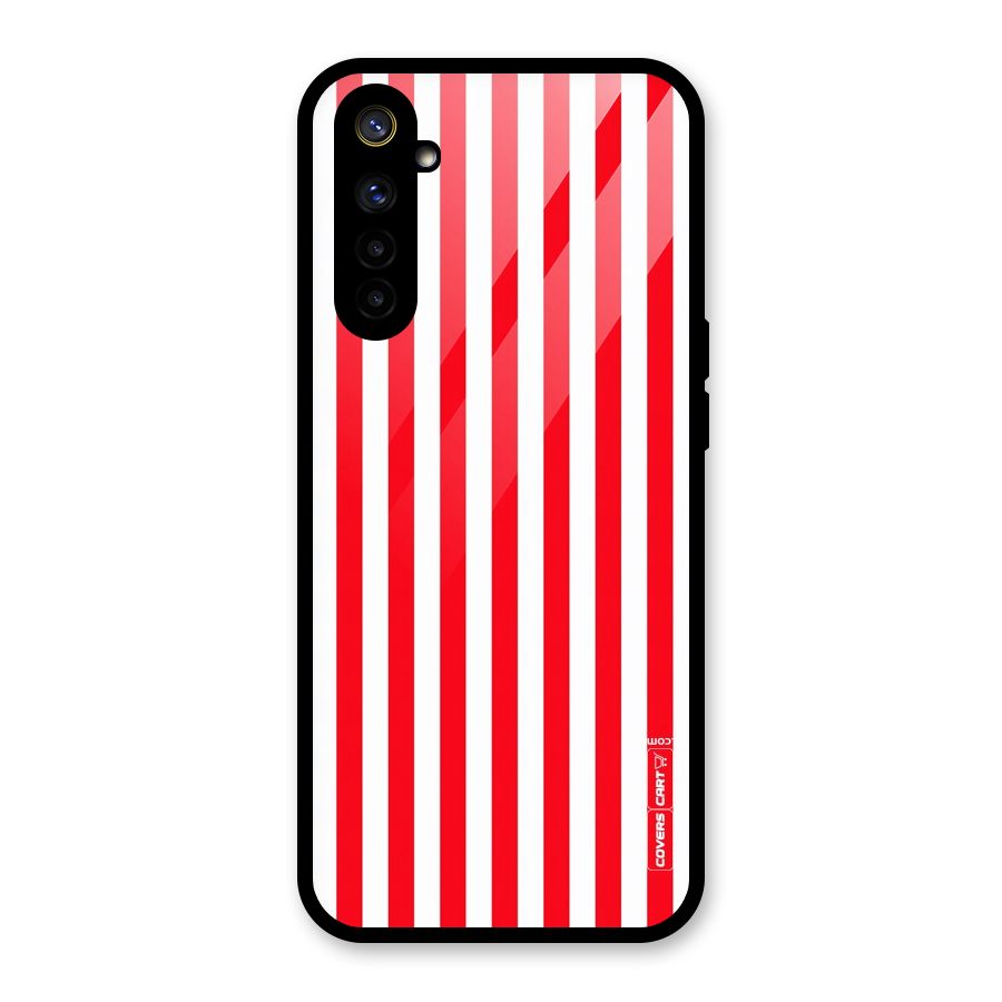 Red And White Straight Stripes Glass Back Case for Realme 6i